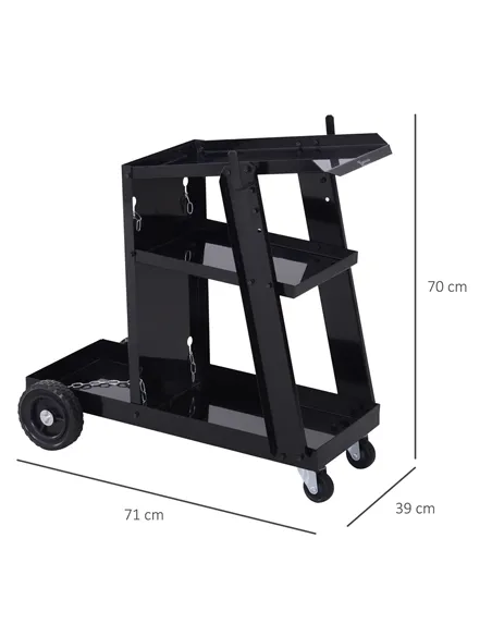 DURHAND Welding Cart Welder Trolley Garage for Gas Bottles w/ Safety Chain, Wheels, Black