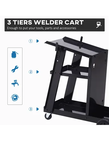 DURHAND Welding Cart Welder Trolley Garage for Gas Bottles w/ Safety Chain, Wheels, Black
