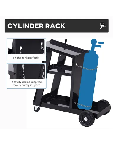 DURHAND Welding Cart Welder Trolley Garage for Gas Bottles w/ Safety Chain, Wheels, Black