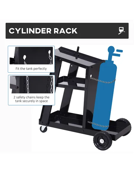 DURHAND Welding Cart Welder Trolley Garage for Gas Bottles w/ Safety Chain, Wheels, Black