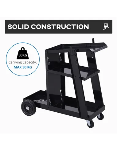 DURHAND Welding Cart Welder Trolley Garage for Gas Bottles w/ Safety Chain, Wheels, Black