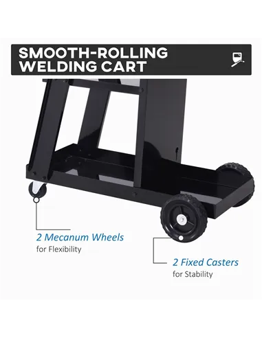 DURHAND Welding Cart Welder Trolley Garage for Gas Bottles w/ Safety Chain, Wheels, Black