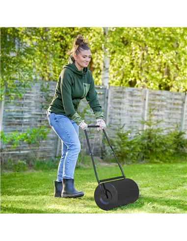 DURHAND 38L Heavy Duty Water or Sand Filled Garden Steel Lawn Roller Drum Φ50cm Black