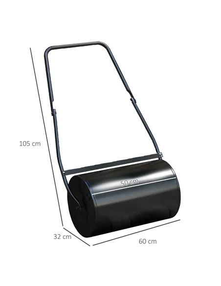 DURHAND 38L Heavy Duty Water or Sand Filled Garden Steel Lawn Roller Drum Φ50cm Black