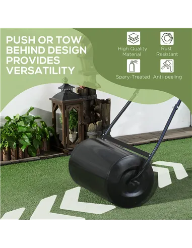 DURHAND 38L Heavy Duty Water or Sand Filled Garden Steel Lawn Roller Drum Φ50cm Black