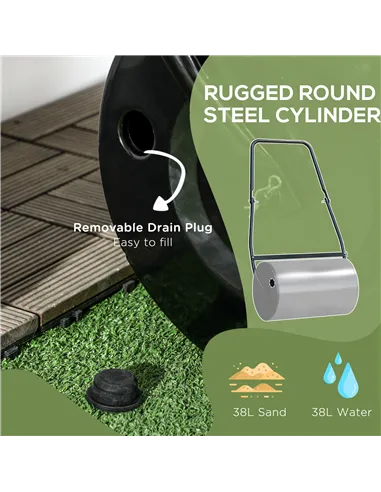 DURHAND 38L Heavy Duty Water or Sand Filled Garden Steel Lawn Roller Drum Φ50cm Black