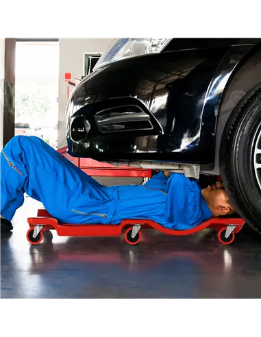 DURHAND Mechanic Vehicle Creeper, Under-Car Rolling Crawler Board, with Headrest, Wheels, Red