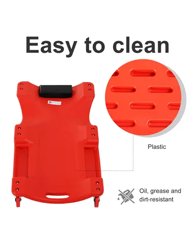 DURHAND Mechanic Vehicle Creeper, Under-Car Rolling Crawler Board, with Headrest, Wheels, Red