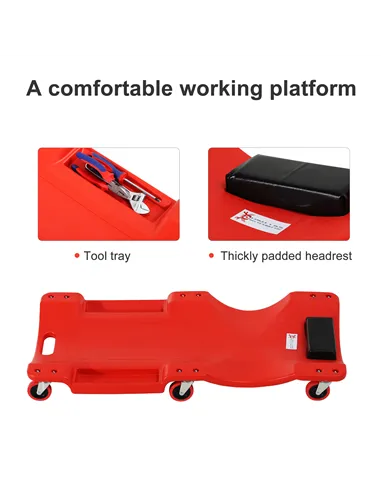 DURHAND Mechanic Vehicle Creeper, Under-Car Rolling Crawler Board, with Headrest, Wheels, Red