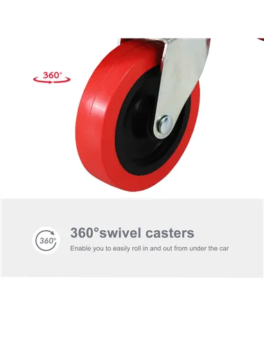 DURHAND Mechanic Vehicle Creeper, Under-Car Rolling Crawler Board, with Headrest, Wheels, Red