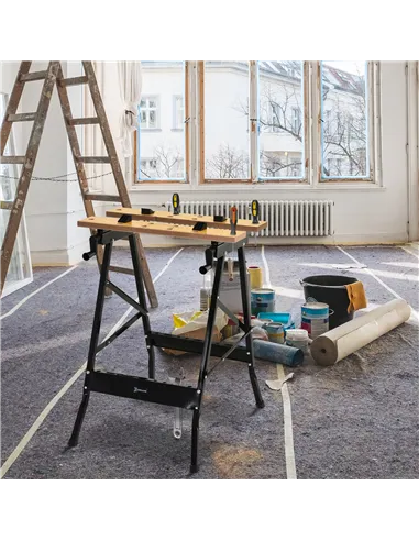 DURHAND 4-in-1 Work Bench, Folding Clamp Table w/ 4 Adjustable Clamping Pegs for DIY Home Garage, Black