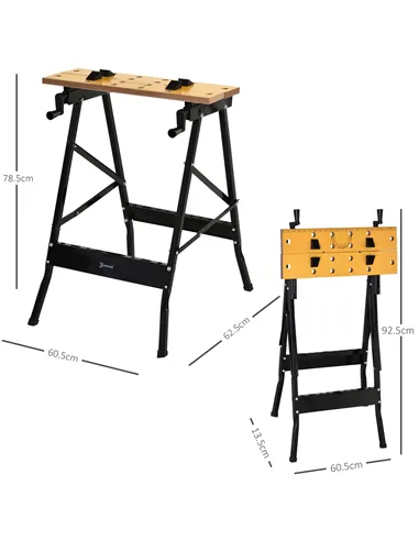 DURHAND 4-in-1 Work Bench, Folding Clamp Table w/ 4 Adjustable Clamping Pegs for DIY Home Garage, Black