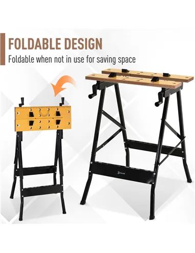 DURHAND 4-in-1 Work Bench, Folding Clamp Table w/ 4 Adjustable Clamping Pegs for DIY Home Garage, Black