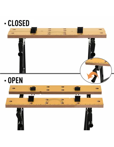 DURHAND 4-in-1 Work Bench, Folding Clamp Table w/ 4 Adjustable Clamping Pegs for DIY Home Garage, Black