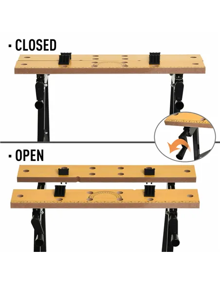 DURHAND 4-in-1 Work Bench, Folding Clamp Table w/ 4 Adjustable Clamping Pegs for DIY Home Garage, Black