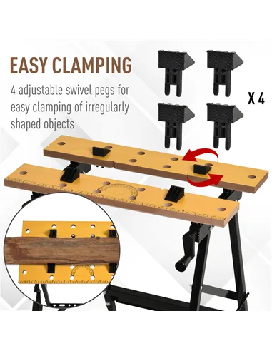 DURHAND 4-in-1 Work Bench, Folding Clamp Table w/ 4 Adjustable Clamping Pegs for DIY Home Garage, Black