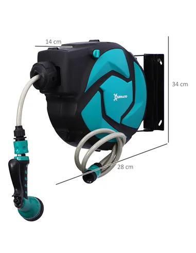DURHAND 10m Garden Auto Hose Reel Wall Mounted Retractable 7 Patterns Spray Nozzle