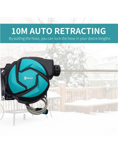 DURHAND 10m Garden Auto Hose Reel Wall Mounted Retractable 7 Patterns Spray Nozzle