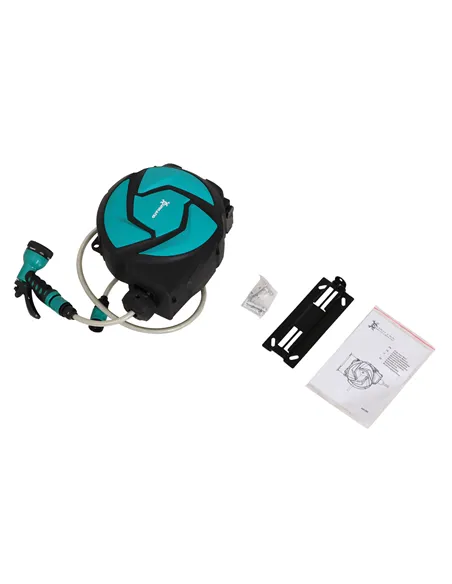 DURHAND 10m Garden Auto Hose Reel Wall Mounted Retractable 7 Patterns Spray Nozzle