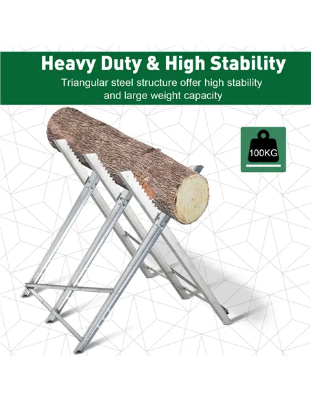 DURHAND Portable Sawhorse Heavy Duty Steel Adjustable Work Support, Foldable Sawhorse Stand 100 kg Weight Capacity, Silver Tone