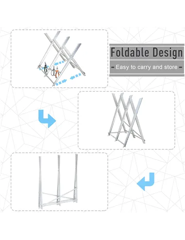 DURHAND Portable Sawhorse Heavy Duty Steel Adjustable Work Support, Foldable Sawhorse Stand 100 kg Weight Capacity, Silver Tone
