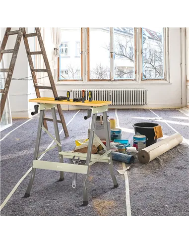 DURHAND 4-in-1 Work Bench, Folding Clamp Table w/ 4 Adjustable Clamping Pegs for DIY Home Garage, Grey