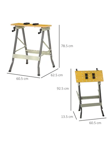 DURHAND 4-in-1 Work Bench, Folding Clamp Table w/ 4 Adjustable Clamping Pegs for DIY Home Garage, Grey