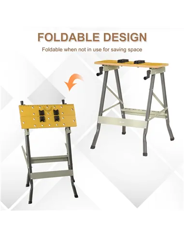 DURHAND 4-in-1 Work Bench, Folding Clamp Table w/ 4 Adjustable Clamping Pegs for DIY Home Garage, Grey