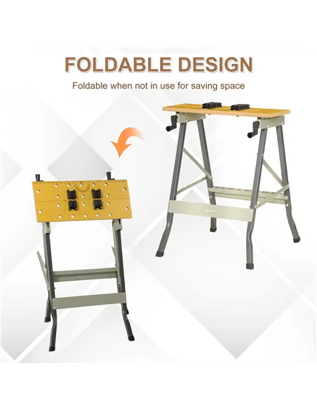 DURHAND 4-in-1 Work Bench, Folding Clamp Table w/ 4 Adjustable Clamping Pegs for DIY Home Garage, Grey