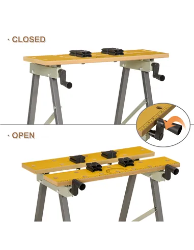 DURHAND 4-in-1 Work Bench, Folding Clamp Table w/ 4 Adjustable Clamping Pegs for DIY Home Garage, Grey