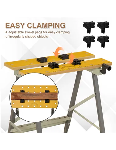 DURHAND 4-in-1 Work Bench, Folding Clamp Table w/ 4 Adjustable Clamping Pegs for DIY Home Garage, Grey