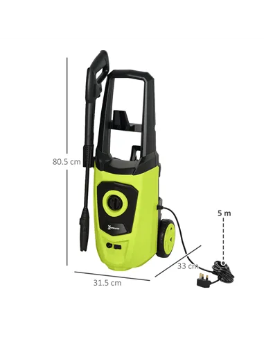 DURHAND 1800W High Pressure Washer, 150 Bar Pressure, 510 L/h Flow, High-Performance Portable Power Jet Wash Cleaner Green