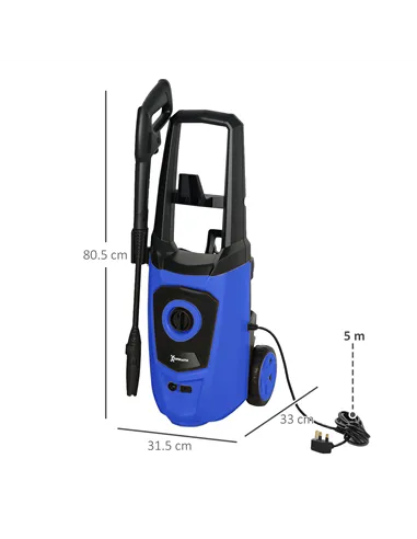 DURHAND 1800W High Pressure Washer, 150 Bar Pressure, 510 L/h Flow, High-Performance Portable Power Jet Wash Cleaner Blue