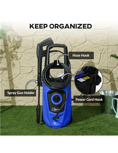 DURHAND 1800W High Pressure Washer, 150 Bar Pressure, 510 L/h Flow, High-Performance Portable Power Jet Wash Cleaner Blue