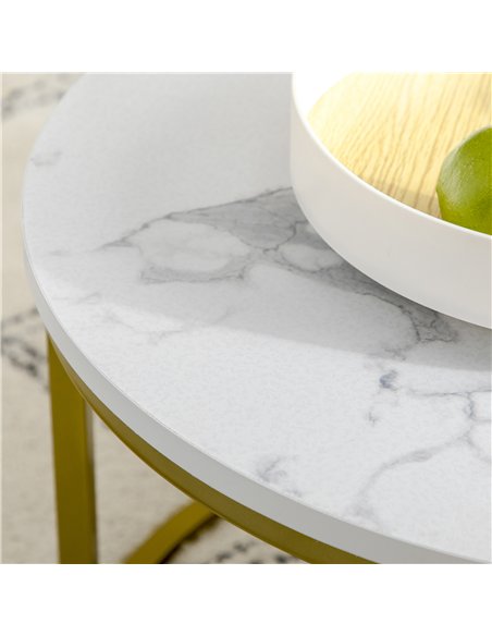 HOMCOM Coffee Table Set of 2, Round Nest of Tables with Faux Marble Tabletop and Metal Frame, Modern Side Tables for Living Room