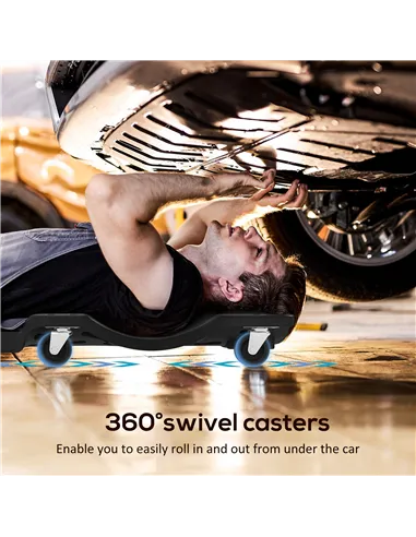 DURHAND Mechanic Vehicle Creeper, Under-Car Rolling Crawler Board, with Headrest, Wheels, Black