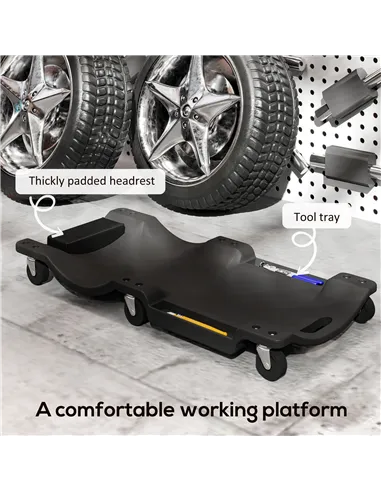 DURHAND Mechanic Vehicle Creeper, Under-Car Rolling Crawler Board, with Headrest, Wheels, Black