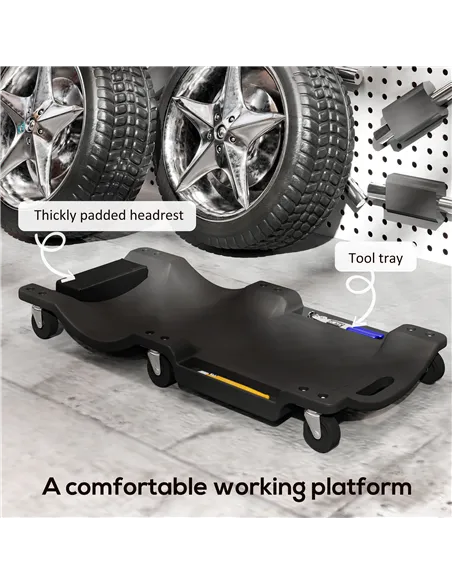 DURHAND Mechanic Vehicle Creeper, Under-Car Rolling Crawler Board, with Headrest, Wheels, Black