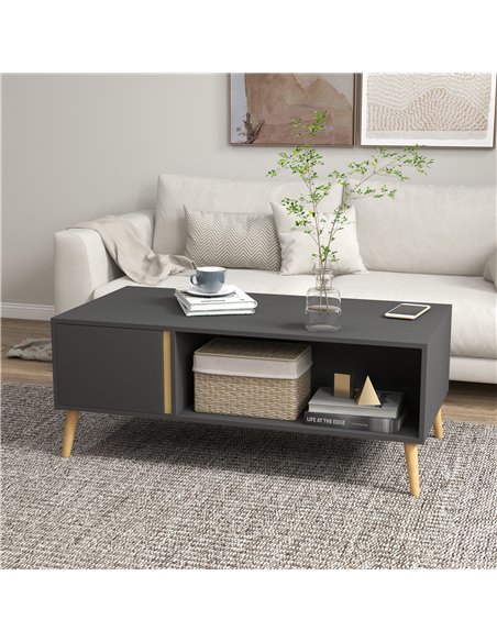 HOMCOM Coffee Table for Living Room, Modern Centre Table with Storage Compartments and Cabinets, Rectangular Side Table, 115x 58