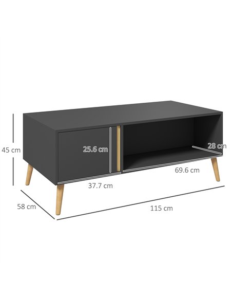 HOMCOM Coffee Table for Living Room, Modern Centre Table with Storage Compartments and Cabinets, Rectangular Side Table, 115x 58