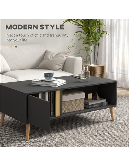 HOMCOM Coffee Table for Living Room, Modern Centre Table with Storage Compartments and Cabinets, Rectangular Side Table, 115x 58