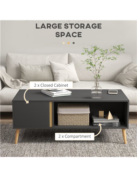HOMCOM Coffee Table for Living Room, Modern Centre Table with Storage Compartments and Cabinets, Rectangular Side Table, 115x 58