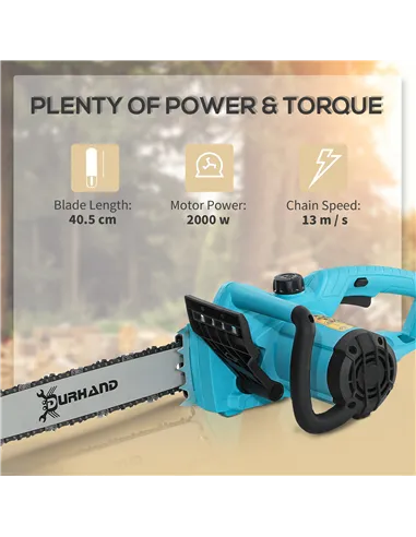 DURHAND 2000W Powerful Electric Chainsaw, 16" Aluminium Blade Portable Corded Chain Saw, 7250rpm Chain Saw for Garden Tree Pruni