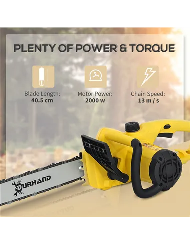 DURHAND 2000W Powerful Electric Chainsaw, 16" Aluminium Blade Portable Corded Chain Saw, 7250rpm Chain Saw for Garden Tree Pruni