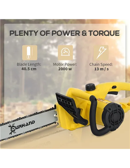 DURHAND 2000W Powerful Electric Chainsaw, 16" Aluminium Blade Portable Corded Chain Saw, 7250rpm Chain Saw for Garden Tree Pruni