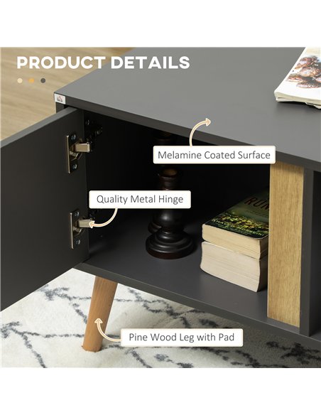 HOMCOM Coffee Table for Living Room, Modern Centre Table with Storage Compartments and Cabinets, Rectangular Side Table, 115x 58