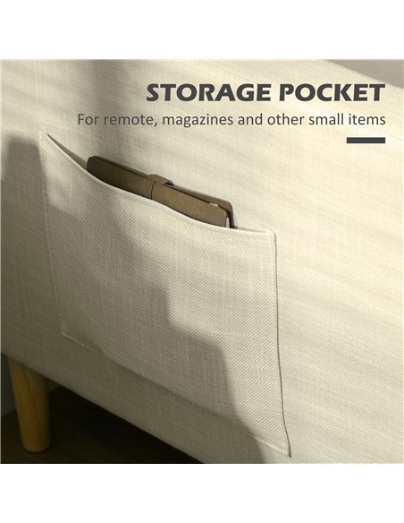 HOMCOM Two Seater Sofa for Living Room, Modern Fabric Couch with Wood Legs and 2 Pockets for Bedroom and Home Office, Beige