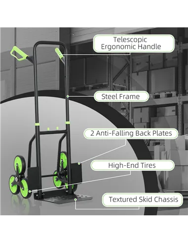 DURHAND Six-Wheel Folding  Sack Barrow Trolley - Black/Green