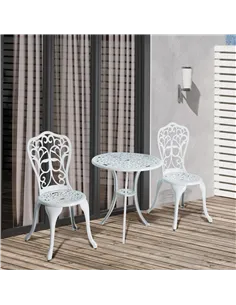 Outsunny 3 Pieces Antique Garden Bistro Set for 2, Cast Aluminium Garden Furniture Set with Umbrella Hole, White 2