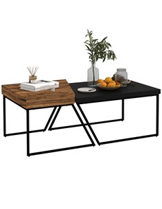 HOMCOM Coffee Table Set of 2, Industrial Nesting Table with Steel Frame and 8cm Thick Tabletop, Sofa Side End Table for Living R